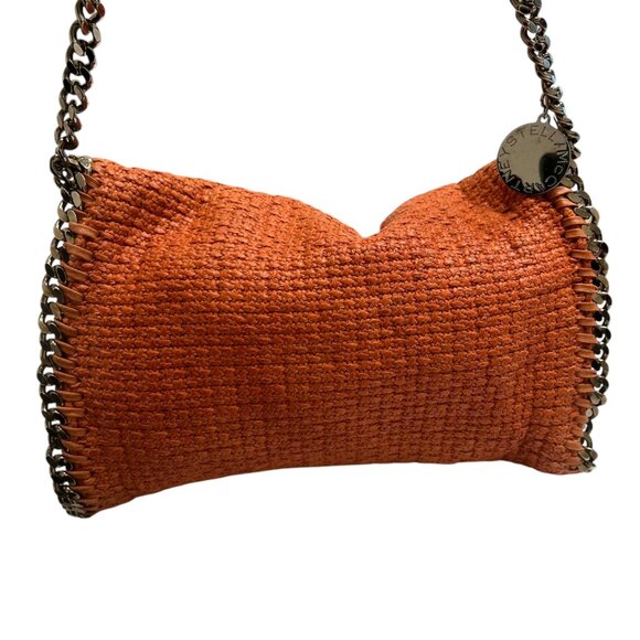 Stella McCartney Raffia‎ Falabella Flap Shoulder Bag Salmon Red Chain Clutch - Picture 2 of 12